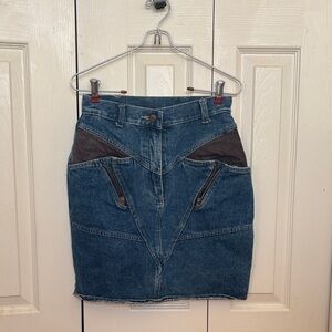 Vintage Denim and Leather Women's Skirt